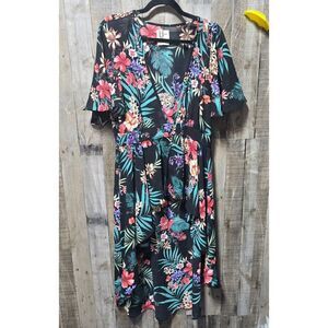 Haute Project Black Floral Mullet High Low Duster Maxi Cardigan